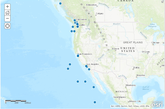 Simulated ship positions in a web map