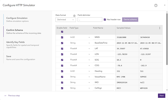 Confirm Schema step in the feed configuration wizard