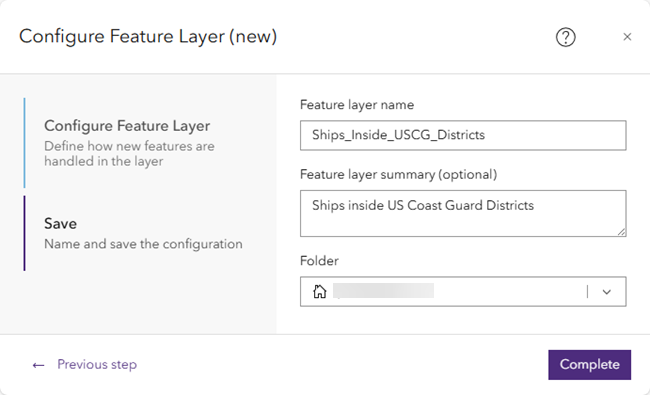 Feature Layer save step