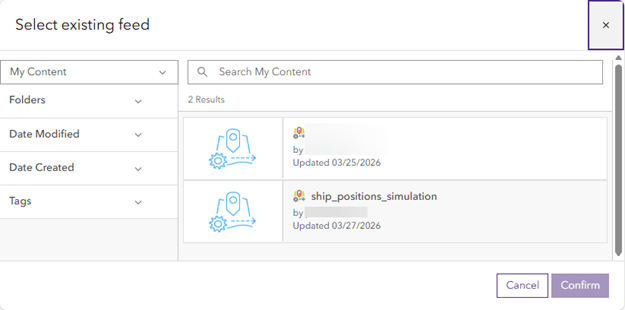 Choose an existing feed to perform real-time analytics