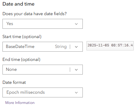Date and time specifying Esri date fields