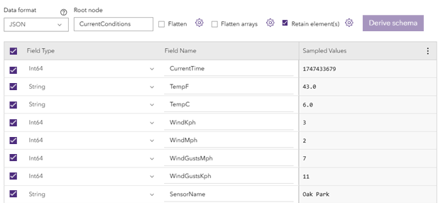 Resulting Confirm Schema page with Retain element(s) specified