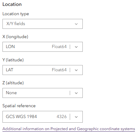 Location specification of X/Y