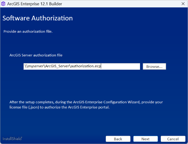 Provide the location for your ArcGIS Server authorization file.